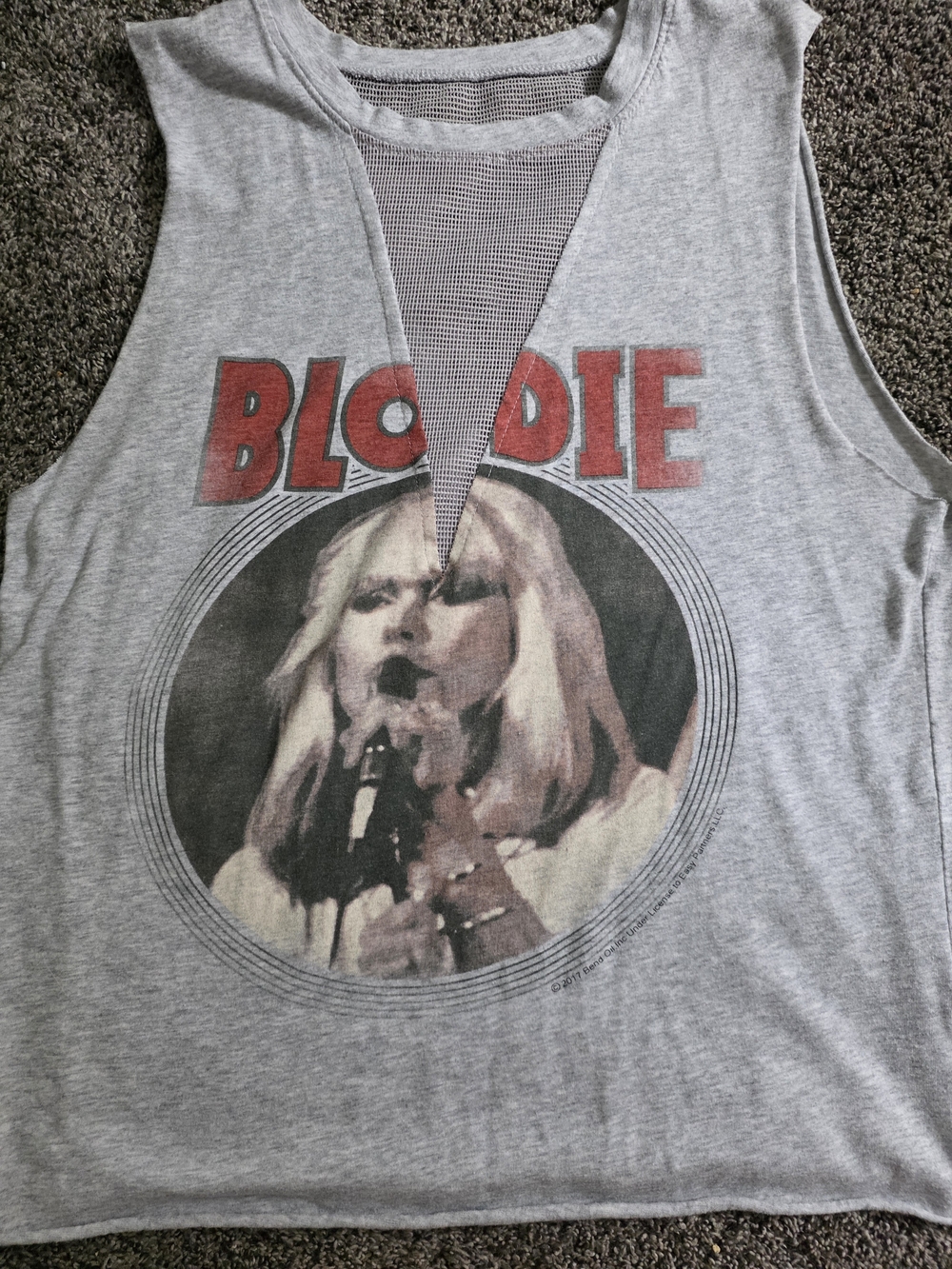 Blondie Debbie Harry Graphic Mesh Cutout Rock Tank Top Gray